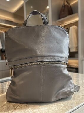 a new day Gray Leather Men’s Backpack with Front Zip